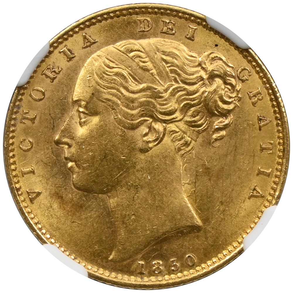 イギリス 1850 ヴィクトリア女王 1ソブリン 金貨 NGC MS62 盾 6682164011