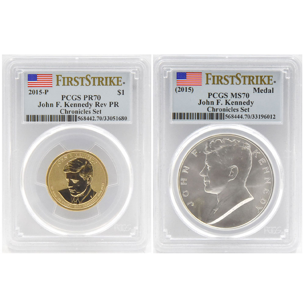 【2枚セット】アメリカ 2015 1ドル 銅貨 PCGS PR70 ジョン・F・ケネディ 33051680 / 銀メダル 33196012
