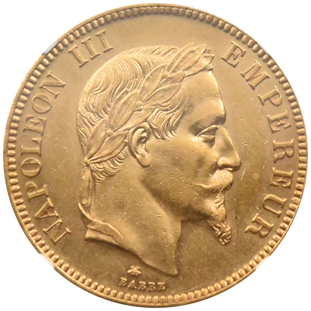 フランス 1865 ナポレオン3世 100フラン 金貨 NGC AU58 2105345050