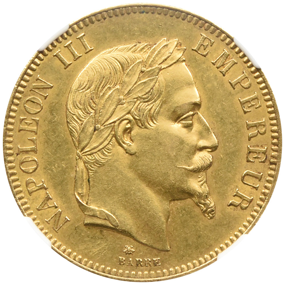 フランス 1868A ナポレオン3世 100フラン 金貨 NGC AU58 6464154003