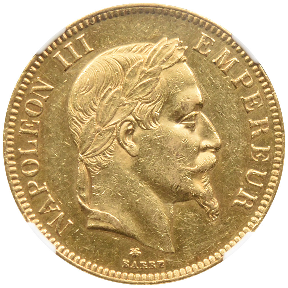 フランス 1866A ナポレオン3世 100フラン 金貨 NGC AU DETAILS 6464154005