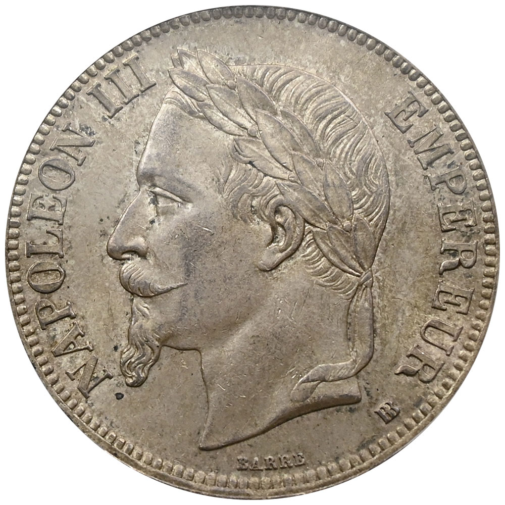 フランス 1867-BB ナポレオン3世 5フラン 銀貨 PCGS MS63 フランス帝室紋章  47015662