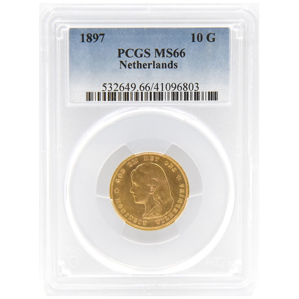 オランダ 1897 10グルデン 金貨 PCGS MS66 ウィルヘルミナ 41096803