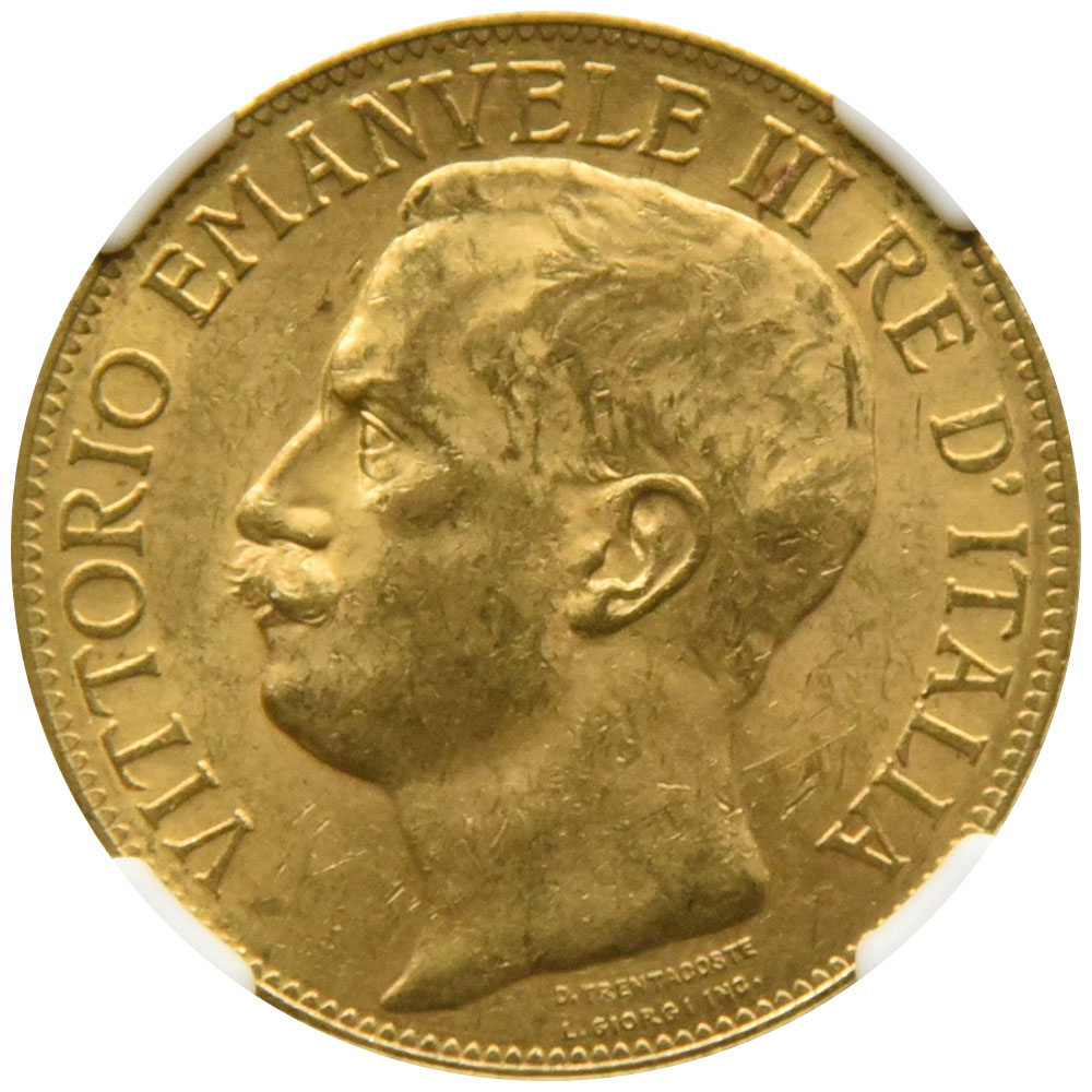イタリア 1911R ヴィットリオ・エマニュエーレ3世  50リレ 金貨 NGC MS61 王国50周年記念 3955534001