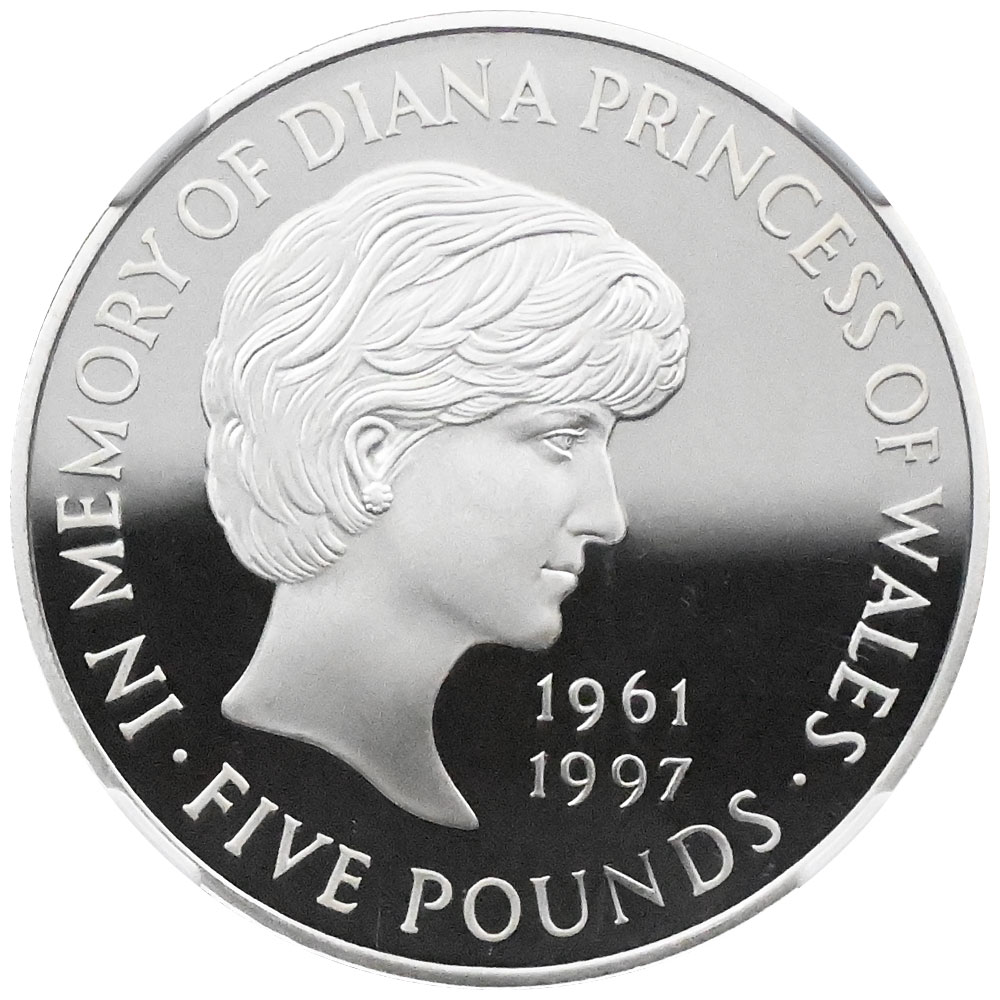 イギリス 1999 エリザベス2世 5ポンド 銀貨 NGC PF 69 ULTRA CAMEO ダイアナ妃追悼記念 6864413003