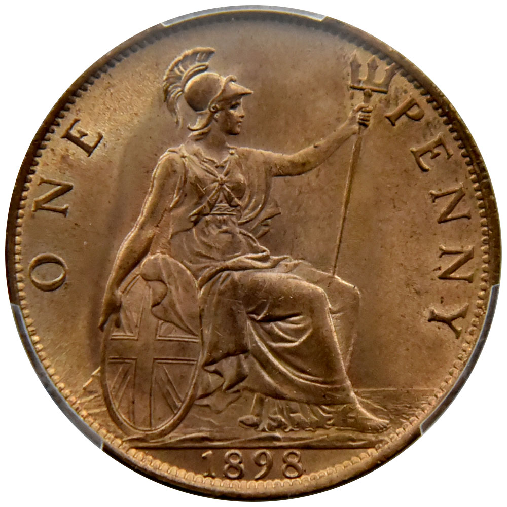 イギリス 1898 ヴィクトリア女王 1ペニー 銅貨 PCGS MS 64RB オールド 
