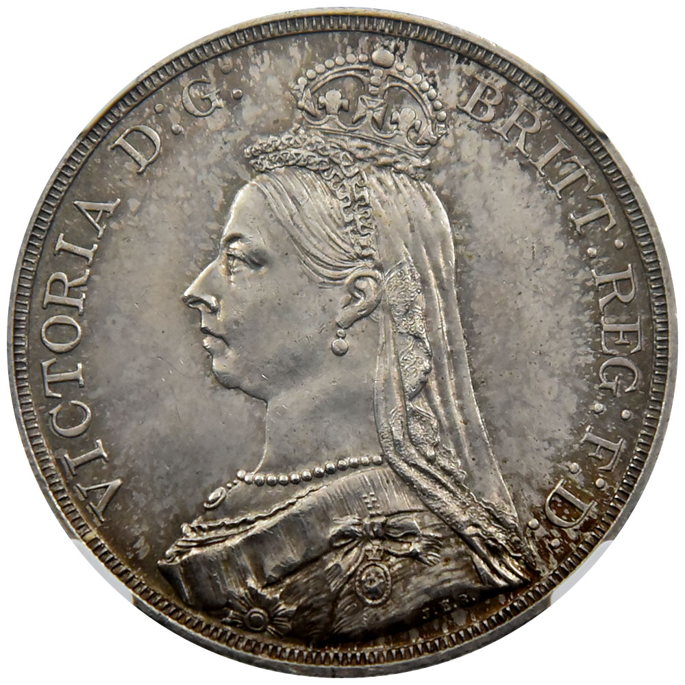 イギリス 1887 ヴィクトリア女王 クラウン 銀貨 NGC MS 64 ジュビリー ...