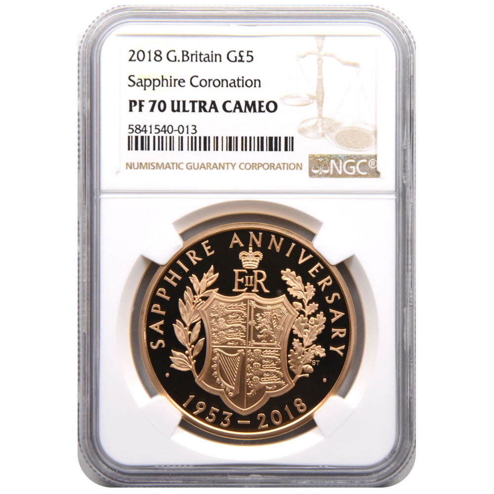 イギリス 2018 エリザベス２世 5ポンド 金貨 NGC PF 70 ULTRA CAMEO 