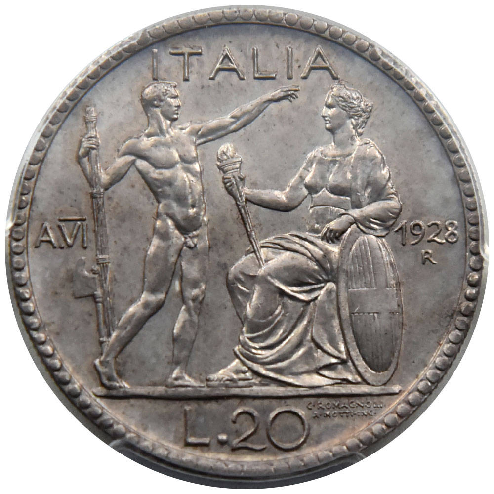 イタリア 1928 R エマヌエーレ3世 リラ 銀貨 Pcgs Ms 64ms