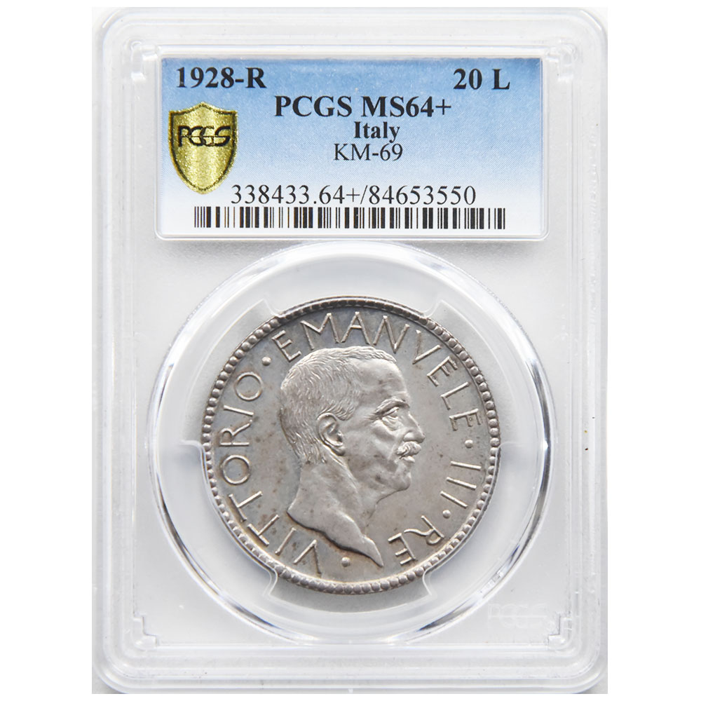 イタリア 1928 R エマヌエーレ3世 リラ 銀貨 Pcgs Ms 64ms