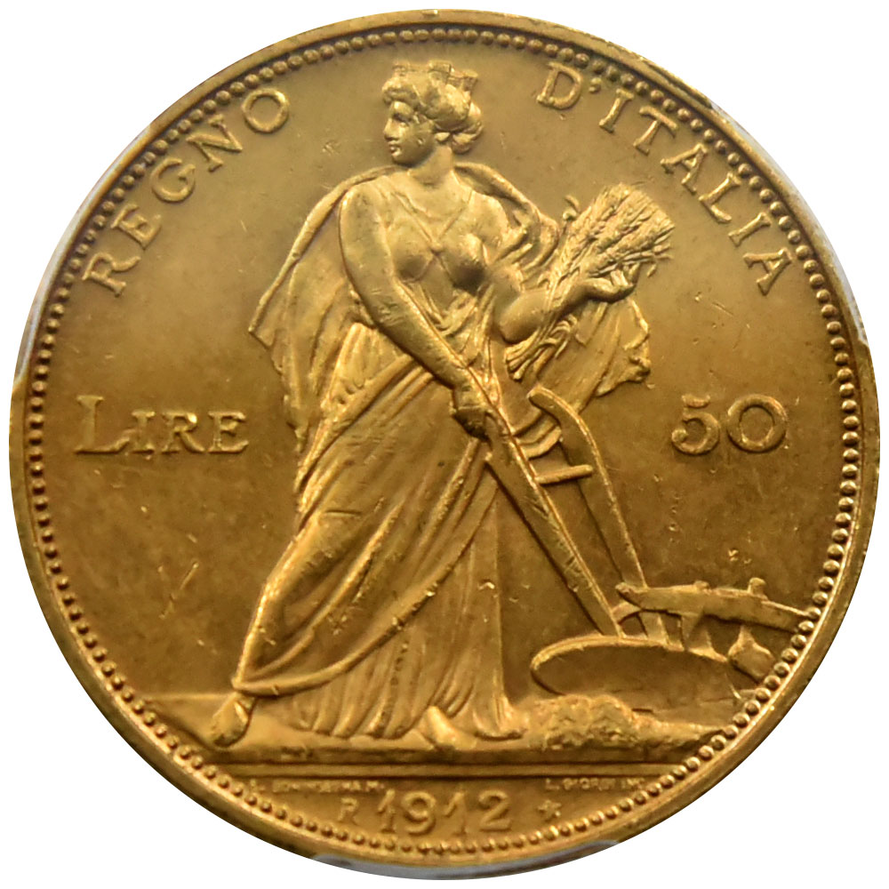 イタリア 1912 R 50リラ 金貨 Pcgs Ms63 豊穣の女神