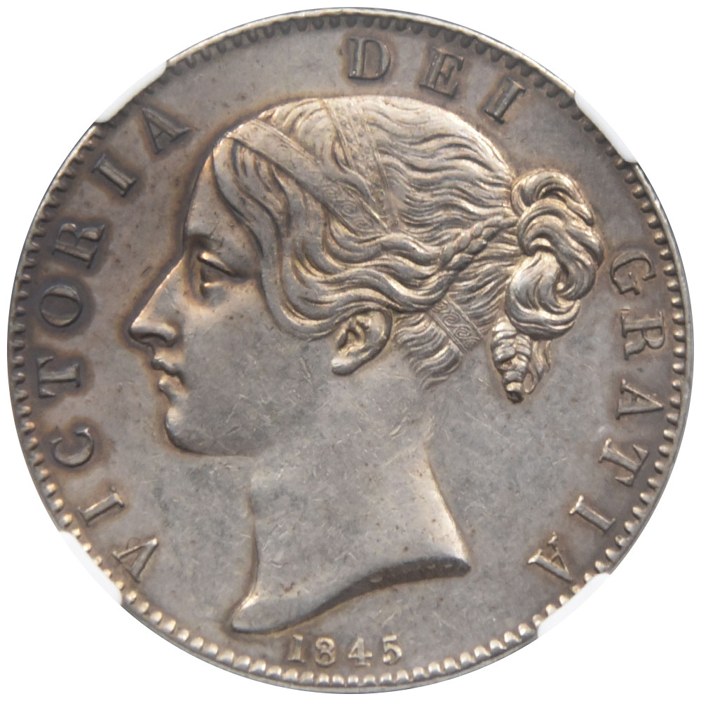 イギリス 1845  ヴィクトリア女王 クラウン 銀貨 NGC AU55 4334181009