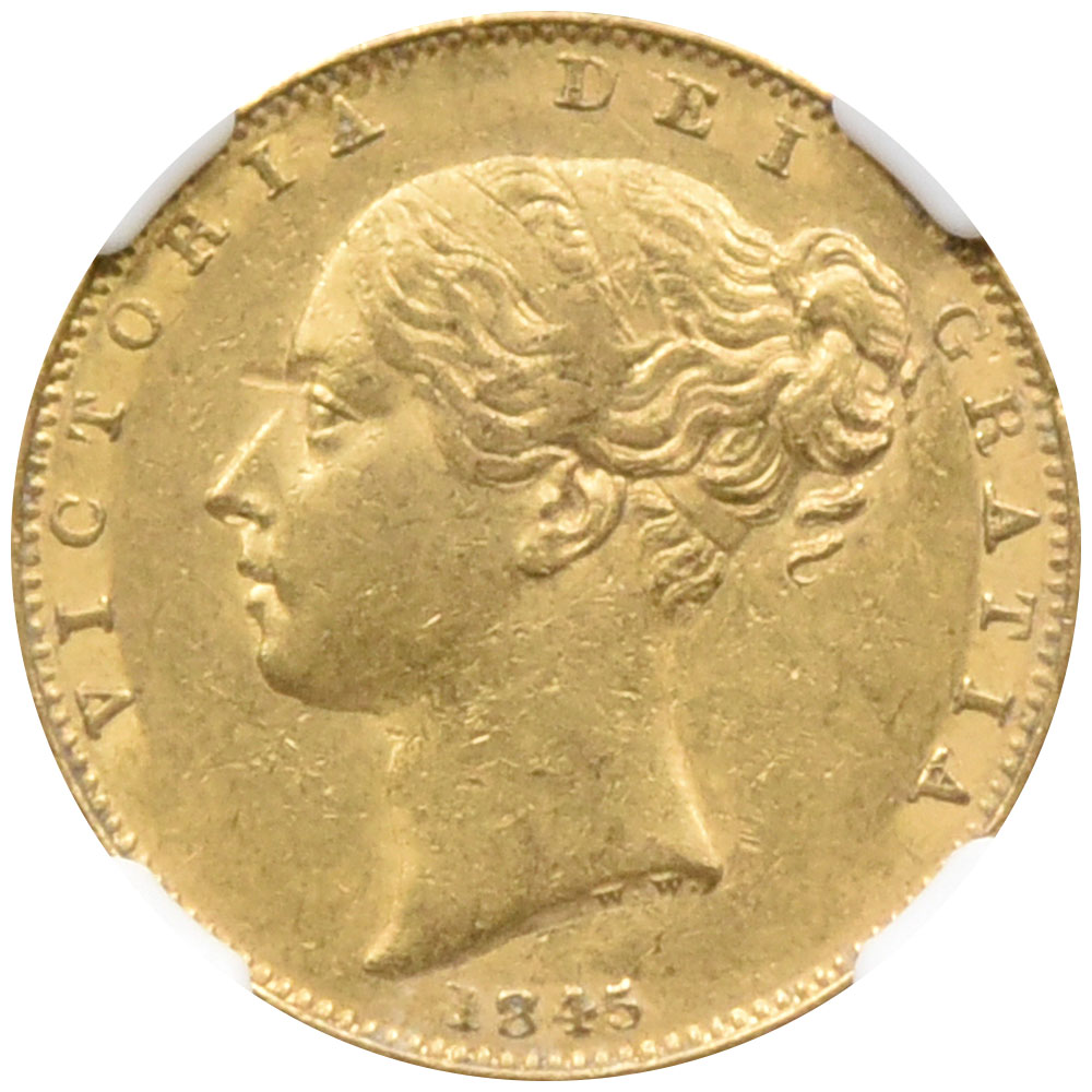 イギリス 1845 ヴィクトリア 1ソブリン 金貨 NGC AU55 6055708035