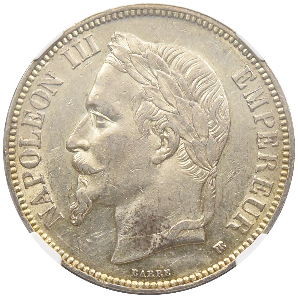 フランス 1868BB ナポレオン3世 5フラン 銀貨 NGC AU DETAILS 3959645012