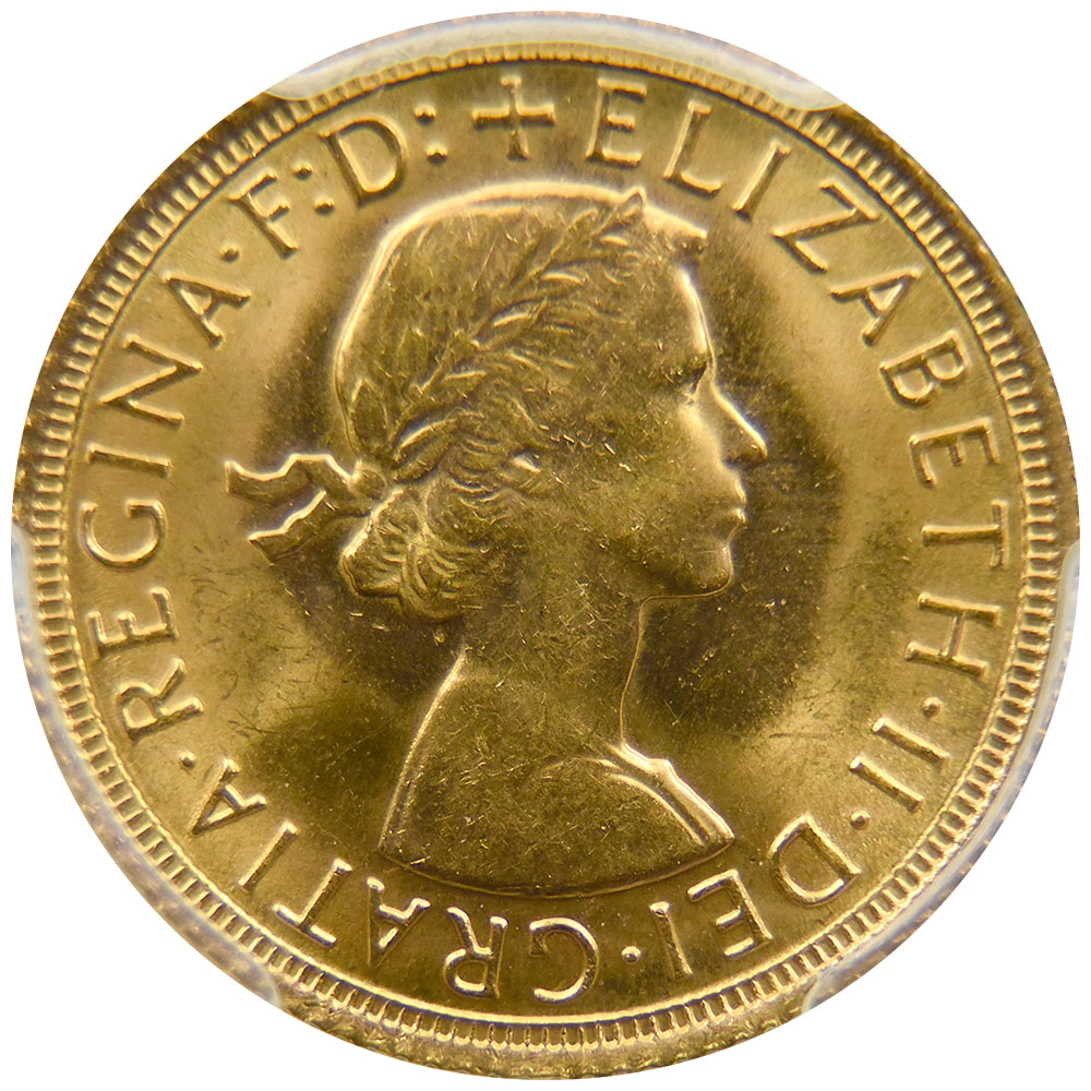 イギリス 1966 エリザベス２世 1ソブリン 金貨 PCGS MS63 聖ジョージの 