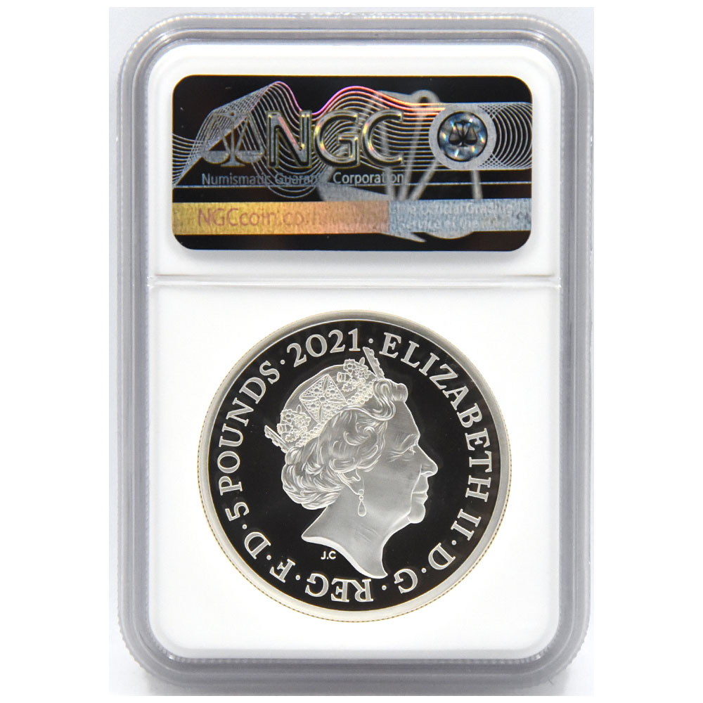 イギリス 2021 エリザベス2世 5ポンド 2オンス 銀貨 NGC PF 70 ULTRA CAMEO ゴチッククラウン リバースシールド  6320322012