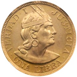 ペルー 1966 1リブラ 金貨 NGC MS65 インディアン・ヘッド 6354461007