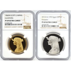 【2枚セット】エジプト 1984FM AH1414//1993 100ポンド 5ポンド 金貨 銀貨 NGC PF69UC クレオパトラ 6764094003