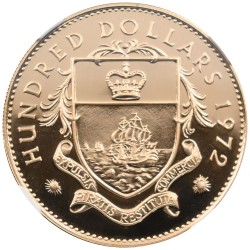 バハマ 1972 エリザベス2世 100ドル 金貨 NGC PF69UC バハマ国章 3736393038