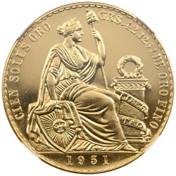 ペルー 1951 100ソル 金貨 NGC MS65PL 太陽の盾と自由の女神 5848569011
