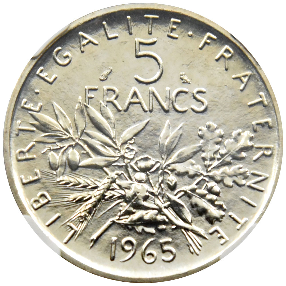 フランス 1965 5フラン 銀貨 NGC MS 66 種を蒔く人 2124411016