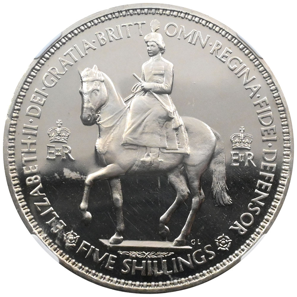 イギリス 1953 エリザベス2世 クラウン 白銅貨 NGC PF66CAMEO 戴冠記念 馬上のエリザベス 6651474015