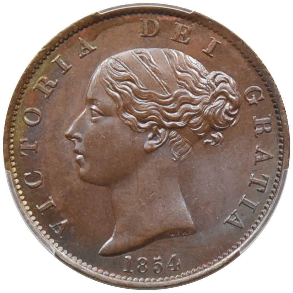 イギリス 1854 ヴィクトリア女王 1/2ペニー 銅貨 PCGS MS64BN ヤングヘッド 39660508