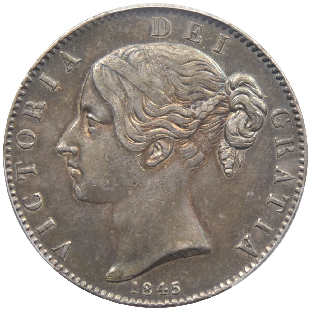 イギリス 1845  ヴィクトリア女王 クラウン 銀貨 PCGS XF45 42823179