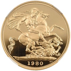 イギリス 1980 エリザベス2世 1ソブリン 金貨 NGC PF70UC 聖ジョージの竜退治 8463624002