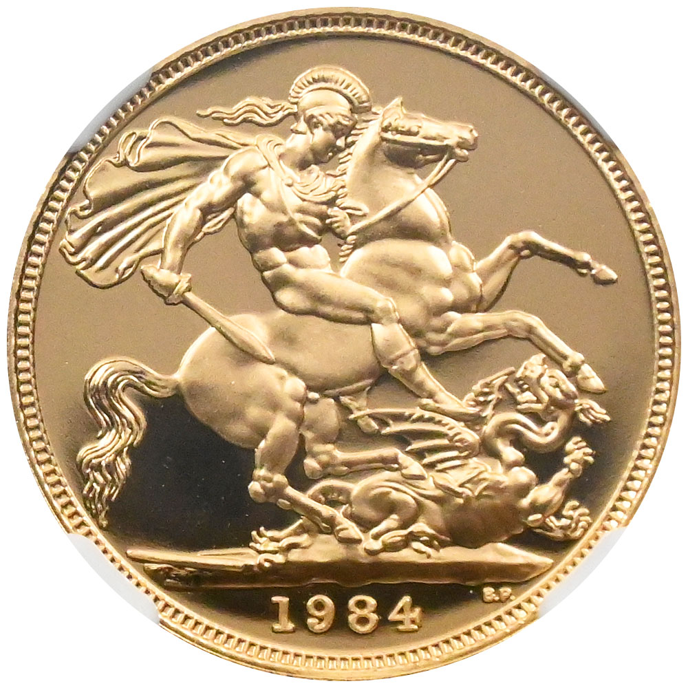 イギリス 1984 エリザベス2世 1ソブリン 金貨 NGC PF70UC 聖ジョージの 
