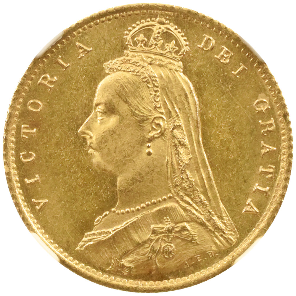 イギリス 1887 ヴィクトリア女王 1/2ソブリン 金貨 NGC MS 64 ジュビリーヘッド 王室紋章の盾 6769214001