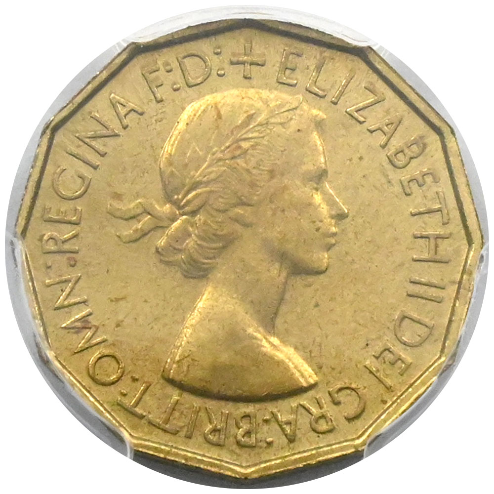 イギリス 1953 エリザベス2世 3ペンス ニッケル黄銅貨 PCGS PR64 戴冠記念 47522227