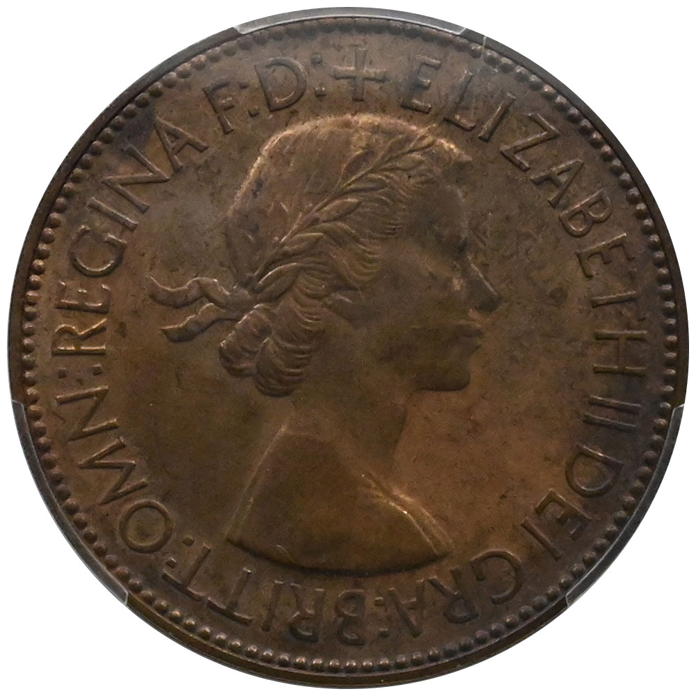 イギリス 1953 エリザベス2世 1ペニー 銅貨 PCGS PR63RB 戴冠記念 47522224