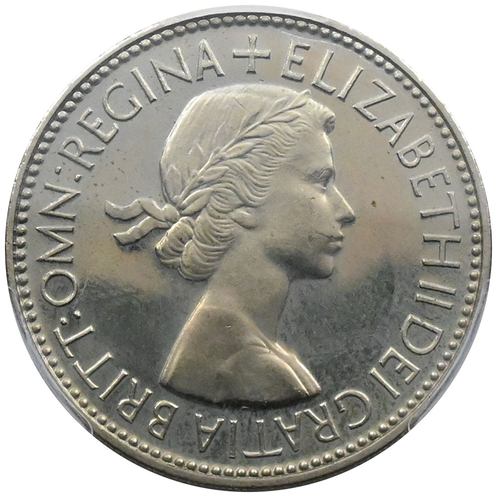 イギリス 1953 エリザベス2世 フローリン 白銅貨 PCGS PR64 戴冠記念 