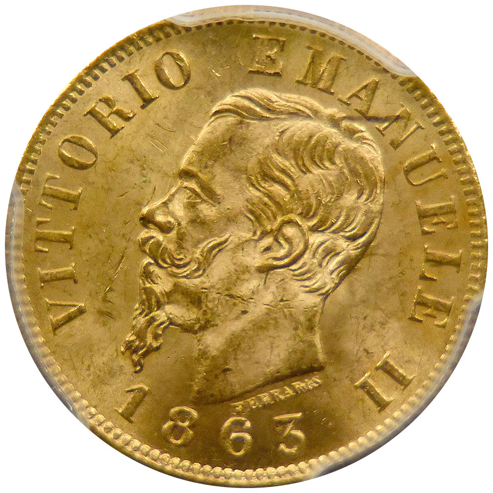 イタリア 1863-T ウィクトリオ・エマニュエーレⅡ 10リラ 金貨 PCGS MS 64 81260118