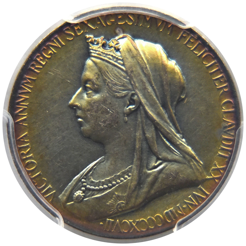 イギリス 1897 ヴィクトリア女王 メダル 銀貨 PCGS SP61 ダイアモンド 