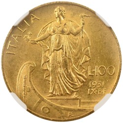 イタリア 1931 ヴィットーリオ・エマヌエーレ3世 100リラ 金貨 NGC MS63 4430856104