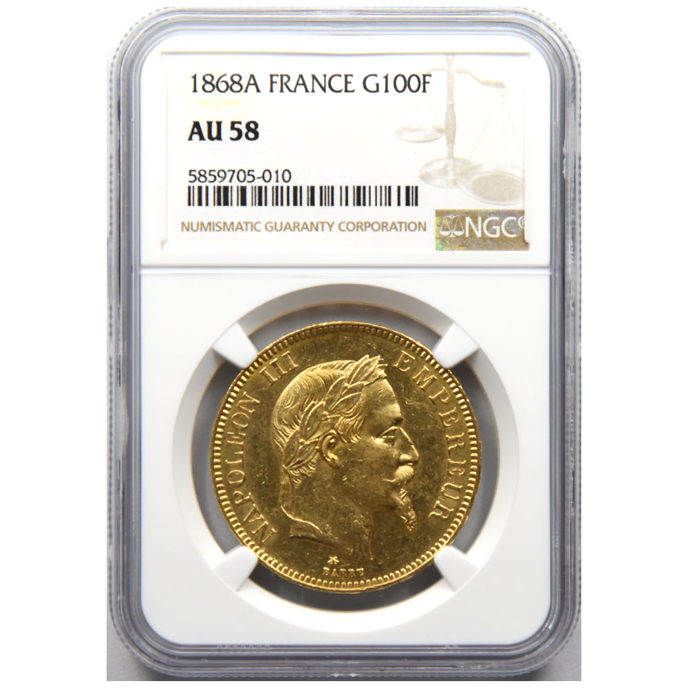 フランス 5フラン 金貨 1854 A NGC AU58 ナポレオン三世