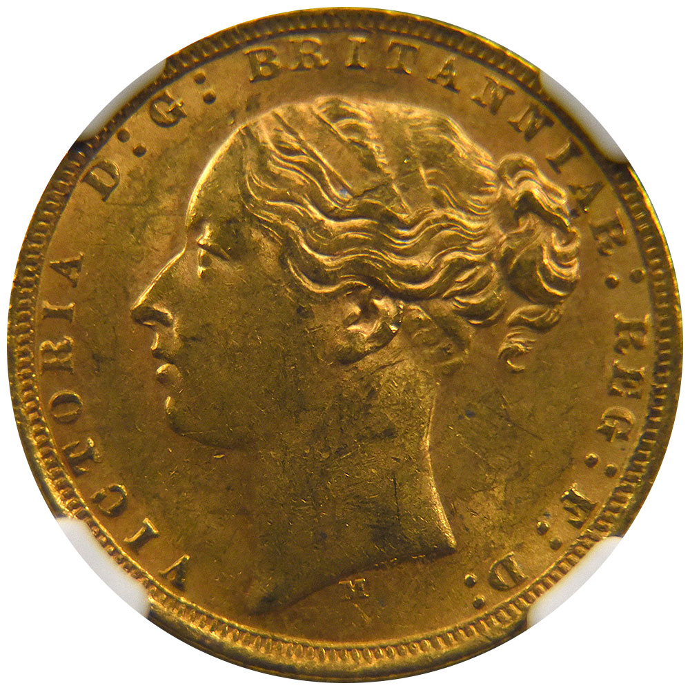 オーストラリア 1875M  ヴィクトリア女王 1ソブリン 金貨 NGC MS 62 聖ジョージの龍退治 4517797016