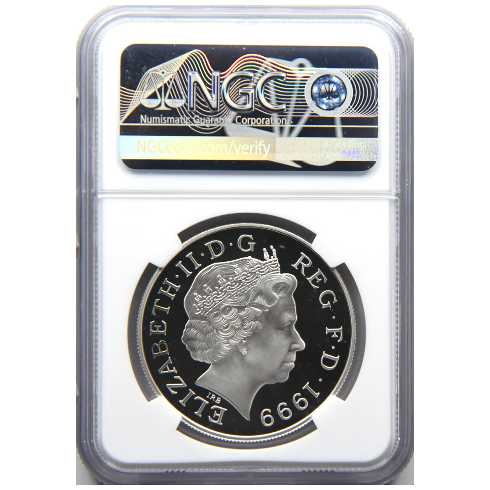 イギリス 1999 エリザベス２世 5ポンド2オンス 銀貨 NGC PF 69 ULTRA