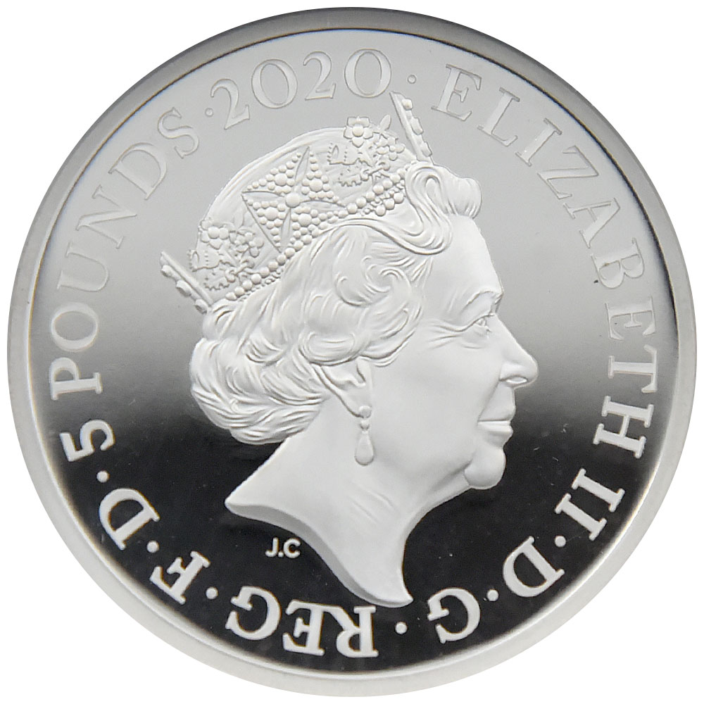 イギリス 2020 エリザベス２世 5ポンド2オンスピエフォー 銀貨 NGC PF