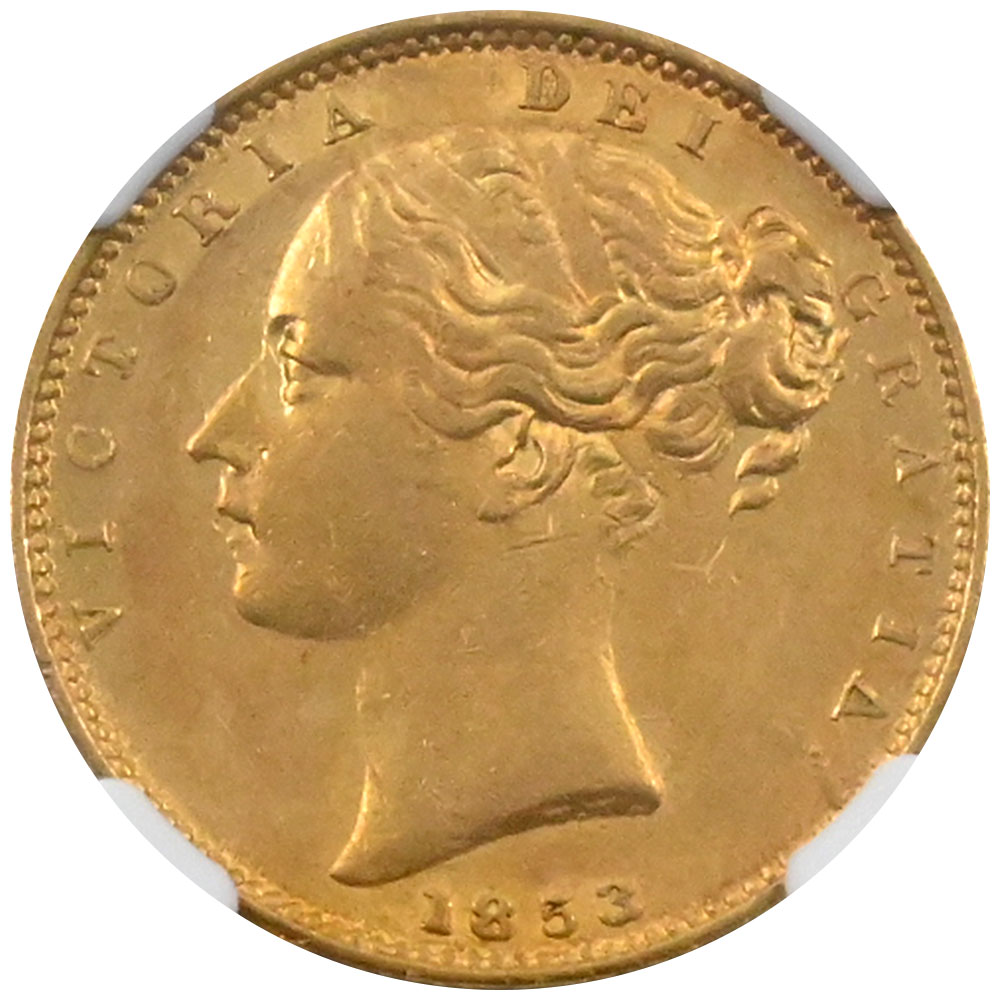 イギリス 1853 ヴィクトリア 1ソブリン 金貨 NGC AU55 W.W.刻印 6349869007