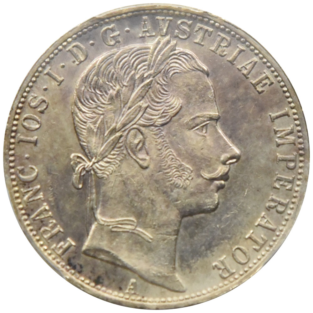 オーストリア 1860-A フランツ・ヨーゼフ1世 1フローリン 銀貨 PCGS MS62 41481684