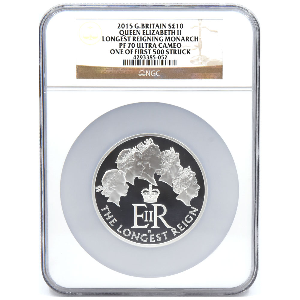 最長在位記念 エリザベス2世 2015 イギリス 5オンス 銀貨 NGC コイン 