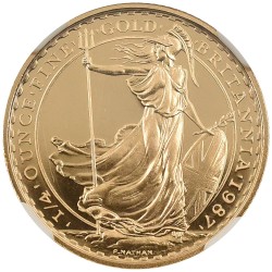 イギリス 1987 エリザベス2世 25ポンド 1/4オンス 金貨 NGC PF69UC ブリタニア 5705342002