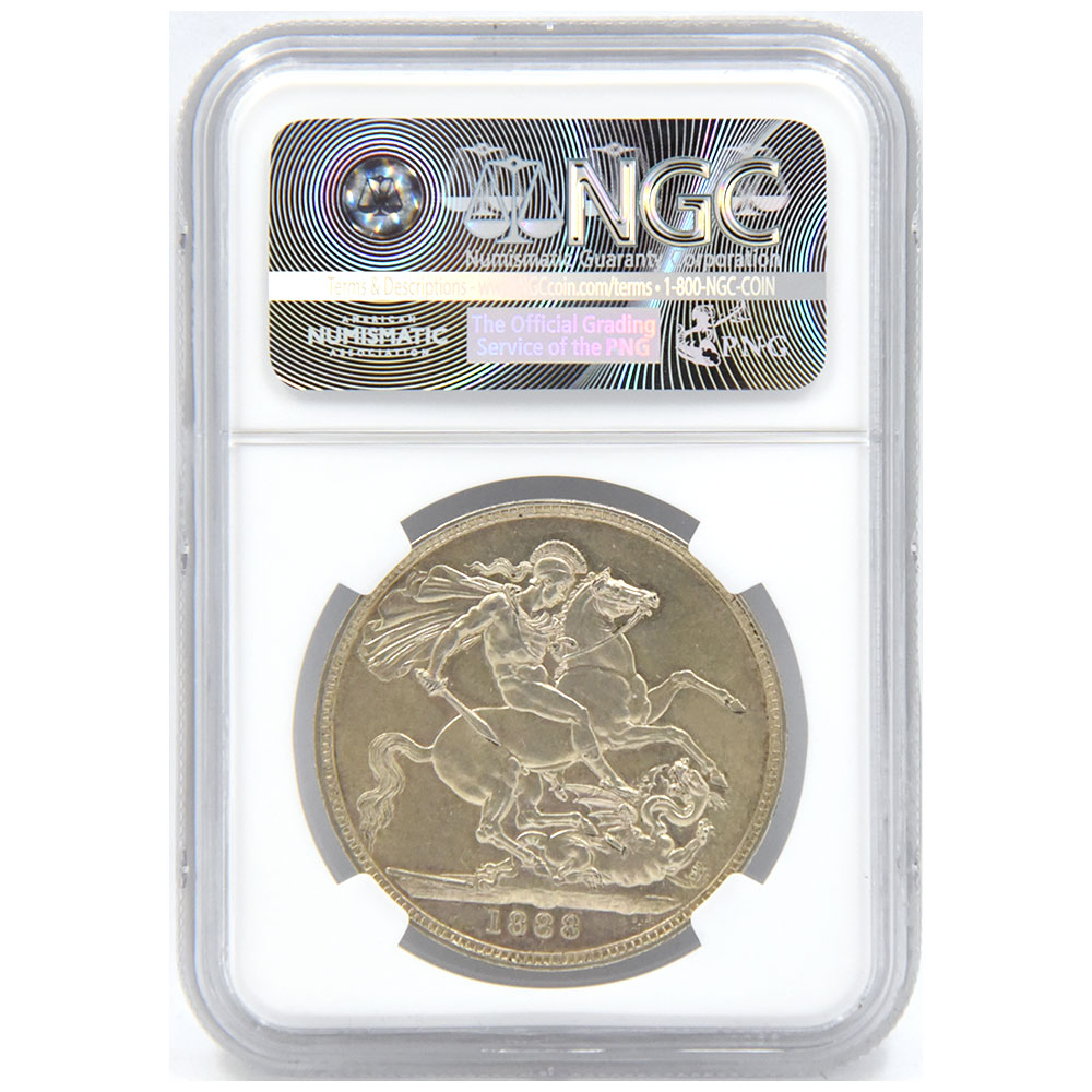 イギリス 1888 ヴィクトリア女王 クラウン 銀貨 NGC AU58 聖ジョージの 