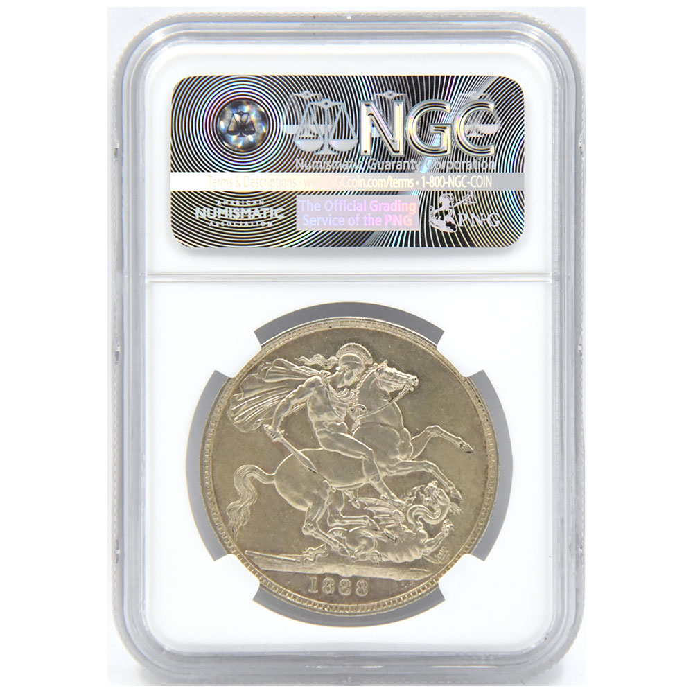 イギリス 1888 ヴィクトリア女王 クラウン 銀貨 NGC AU58 聖ジョージの