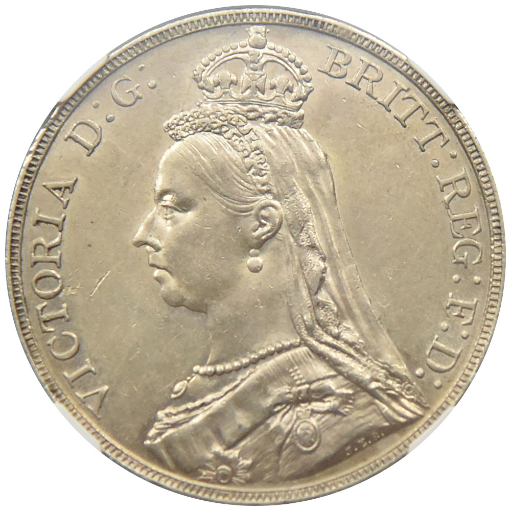 イギリス 1888  ヴィクトリア女王 クラウン 銀貨 NGC AU58 聖ジョージの竜退治 4191976007
