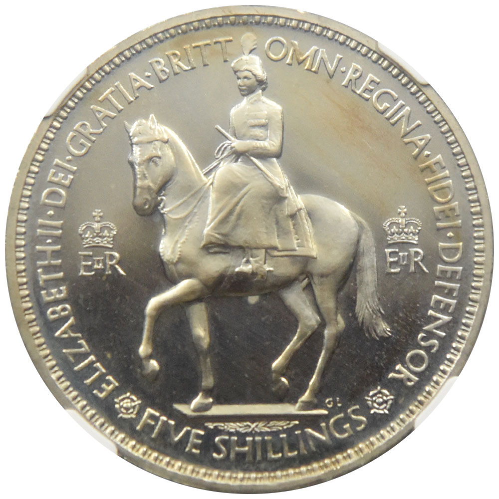 イギリス 1953 エリザベス2世 クラウン 白銅貨 NGC PF 66 戴冠記念 3959019033