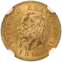 イタリア 1863T 10リラ 金貨 NGC MS63+ ヴィットリオ・エマニエーレ2世 6254831082